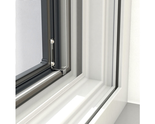 Detailansicht eines Fensters mit Insektenschutzgitter