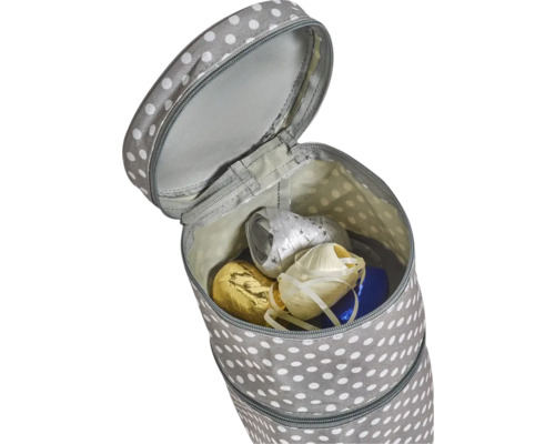 Geschenkpapier-Aufbewahrungsbehälter mit Reißverschluss und Punktmuster gefüllt