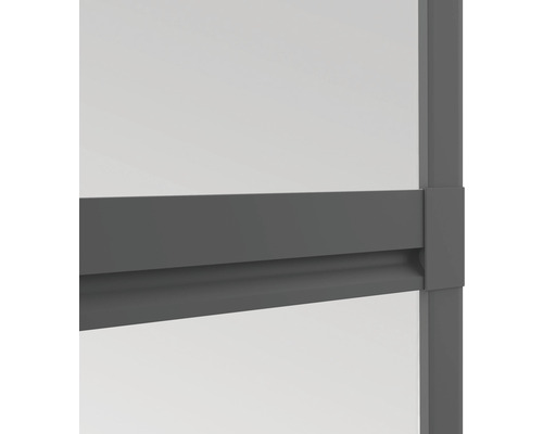 Detailansicht einer grauen Rahmenkonstruktion mit Füllung