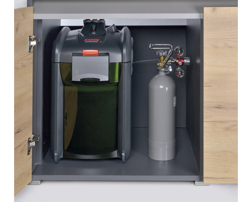 Aquariumunterschrank mit Außenfilter und CO2-Anlage