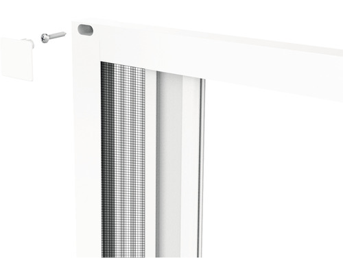 Detailansicht eines Insektenschutz-Spannrahmens mit Schraube und Halterung