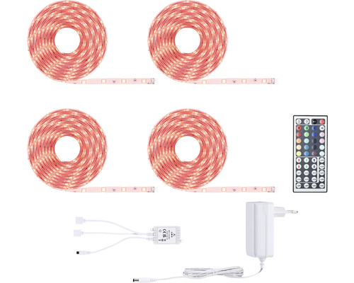 SimpLED Betriebsfertiger Strip RGB Farbwechsel 20 m 1500 lm 600 LEDs 230/12V LED Streifen Set mit Fernbedienung und Netzteil