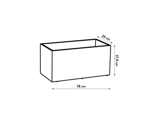 Rechteckiger Pflanzkasten mit den Maßen 78 cm Länge, 39 cm Breite und 37,9 cm Höhe.