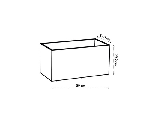 Abbildung eines Pflanzgefäßes mit den Maßen 59 x 29,5 x 29,2 cm.