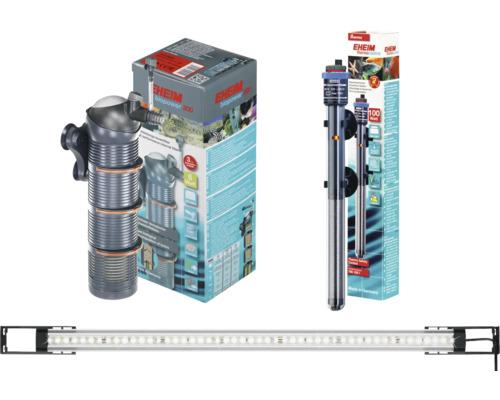 Aquarienzubehör: Innenfilter, Regelheizer und LED-Leuchtbalken