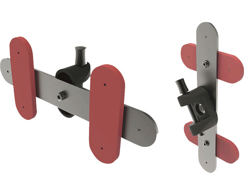 Bilder von zwei Halterungen mit roter Unterlage und schwarzer Halterung