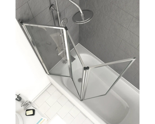 Badewanne mit dreiteiliger Badewannenabtrennung aus Glas