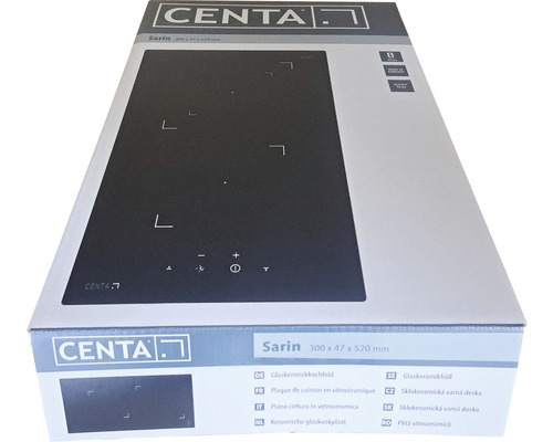 Verpackter Glaskeramik Kochfelds von Centa, 300 x 47 x 520 Millimeter