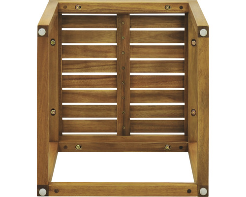 Unterseite eines Holzstuhls mit Lattenrost und Schrauben