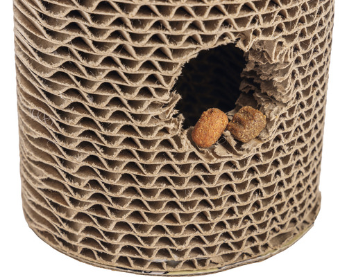 Kratzbaum aus Pappe mit Futter im Loch