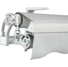 SOLUNA Gelenkarmmarkise Concept 3,5x2,5 Stoff Dessin 7552 Gestell Silber E6EV1 eloxiert Antrieb links inkl. Kurbel