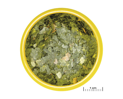 Fischfutterflocken in einer gelben Dose