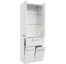 Weißer Badhochschrank mit offenen Türen, Schublade und Glasböden