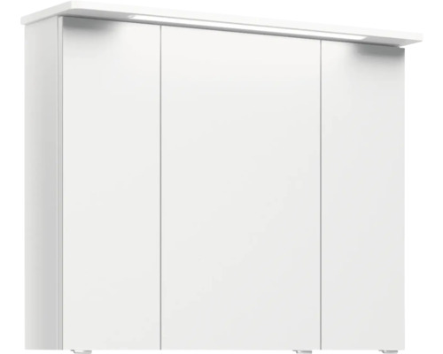 Weißer Badezimmerschrank mit drei Türen und Beleuchtung