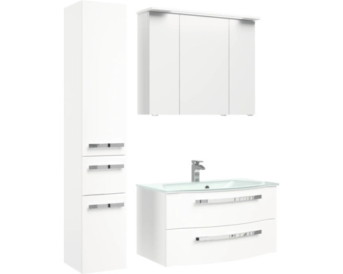 Badezimmer-Set mit Waschtischunterschrank, Spiegelschrank und Hochschrank