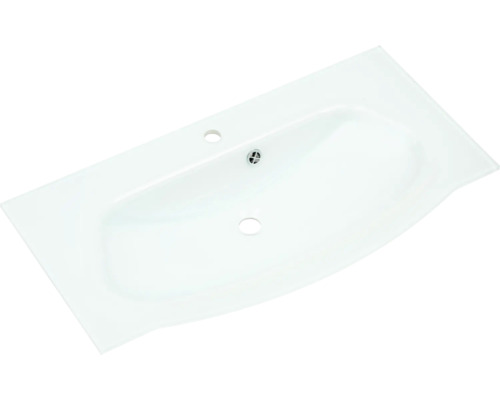 Waschbecken aus Sanitärkeramik mit Hahnlöchern und Überlauf