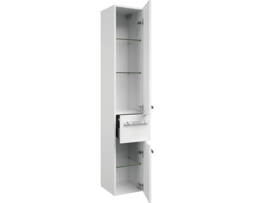 Weißer Bad-Hochschrank mit Schublade und Glasablagen
