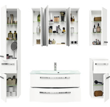 Badezimmer-Set mit Waschbeckenunterschrank, Spiegelschrank und Hochschränken