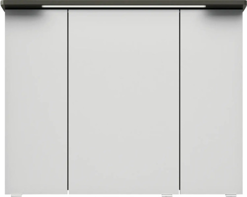 Weißer Waschbeckenunterschrank mit drei Türen und Beleuchtung