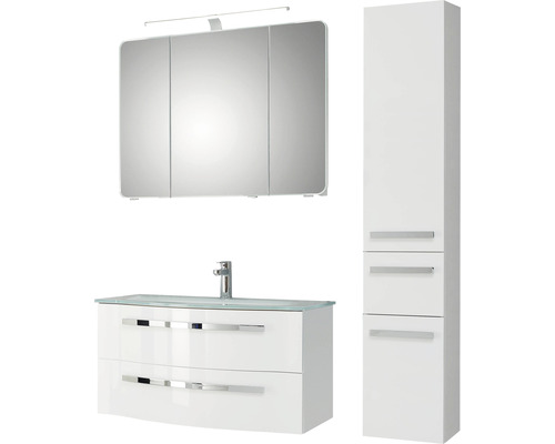 Badezimmer-Set mit Spiegelschrank, Waschtisch und Hochschrank