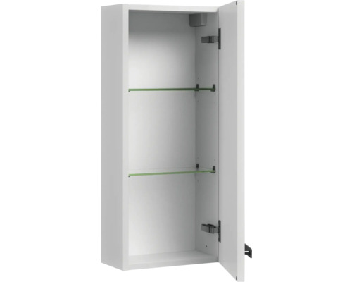 Offener, weißer Spiegelschrank mit zwei Glasböden