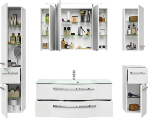 Badezimmermöbel-Set mit Waschbeckenunterschrank, Spiegelschrank und Hochschränken