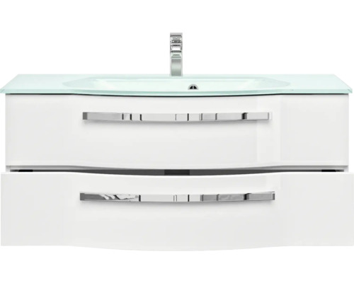 Waschtisch mit Glasplatte und zwei Schubladen