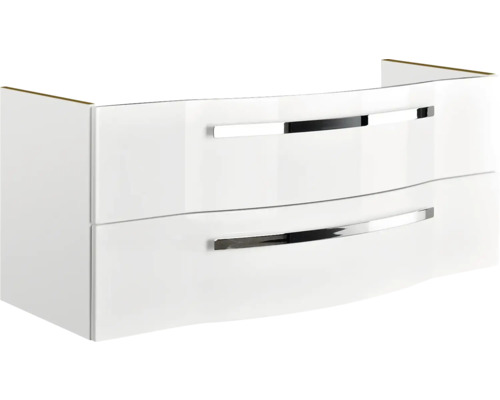 Weißer Waschtischunterschrank mit zwei Schubladen und Griffen