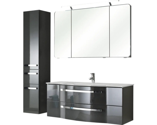 Badezimmermöbelset mit Waschtischunterschrank, Spiegelschrank und Hochschrank
