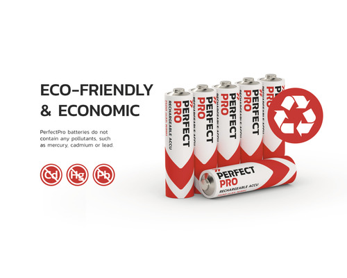 PerfectPro Akkus mit Recycling Symbol und Schadstoff-Hinweis