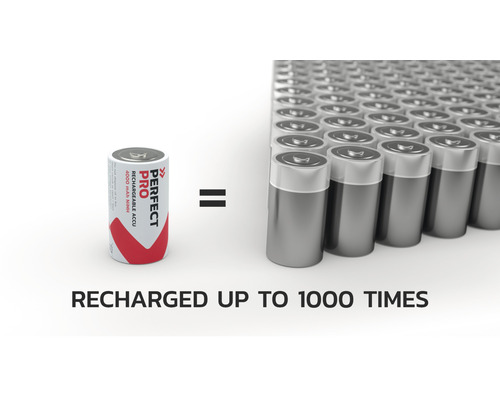 Darstellung: Eine wiederaufladbare Batterie entspricht der Menge von Batterien, die man benötigt, wenn man 1000 mal eine Batterie auflädt