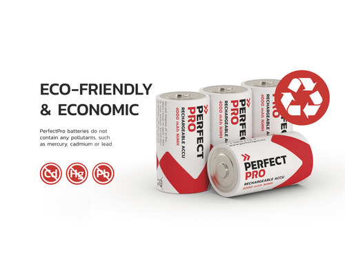 Perfect Pro wiederaufladbare Akkus mit Recycling Symbol