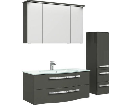 Badezimmerset mit Waschbeckenunterschrank, Spiegelschrank und Hochschrank