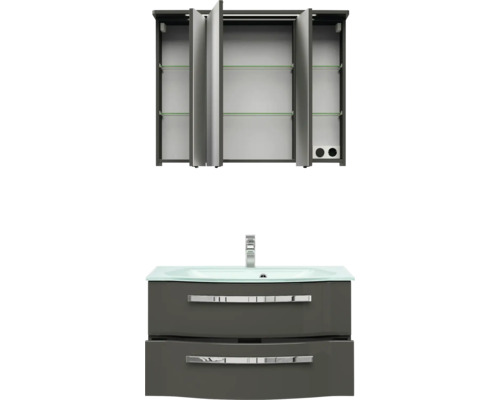 Badezimmerset mit Waschtischunterschrank, Waschbecken und Spiegelschrank