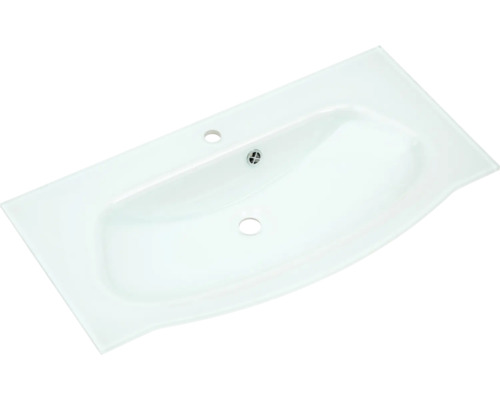 Waschbecken aus Glas mit Hahnloch und Überlauf