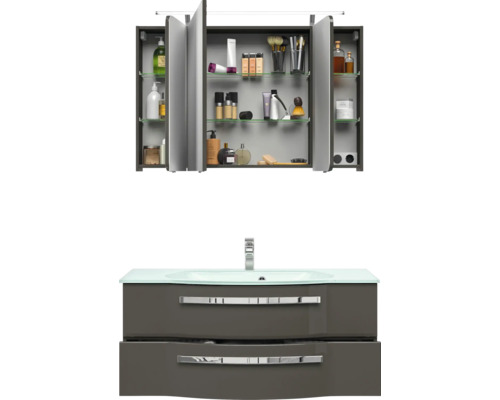 Badezimmermöbel-Set mit Waschbeckenunterschrank, Waschtisch und Spiegelschrank