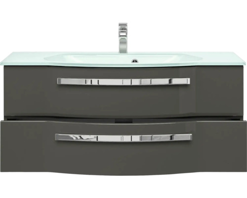 Waschtischunterschrank mit zwei Schubladen und Glaswaschbecken