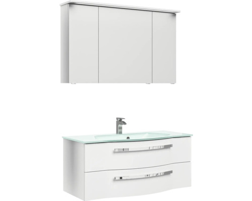 Badezimmerset mit Waschbeckenunterschrank, Waschtisch und Spiegelschrank