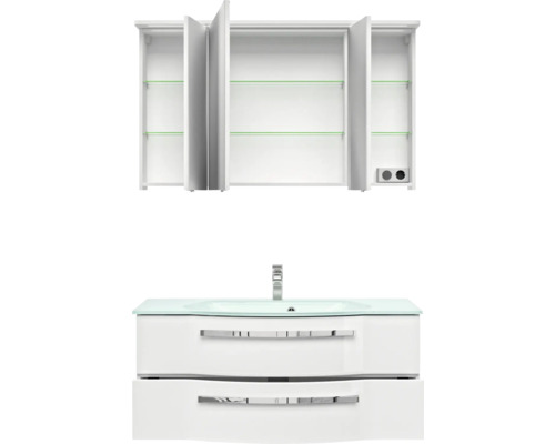 Badezimmer-Set mit Waschbeckenunterschrank, Waschtisch und Spiegelschrank