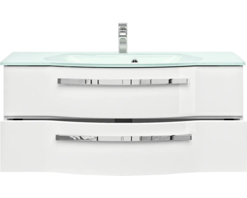 Waschtischunterschrank mit Glaswaschtisch und zwei Schubladen