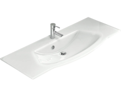 Waschtisch aus Sanitärkeramik mit Armatur