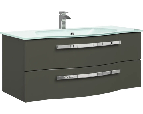 Waschtisch mit zwei Schubladen, Glasplatte und Armatur