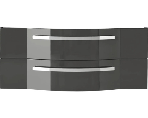 Grauer Waschtischunterschrank mit zwei Schubladen und Griffen