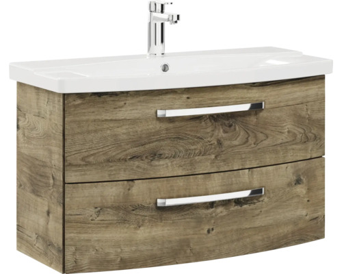 Waschtischunterschrank mit zwei Schubladen und Keramikwaschbecken