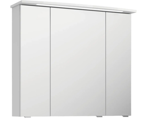 Weißer Spiegelschrank mit drei Türen und Beleuchtung