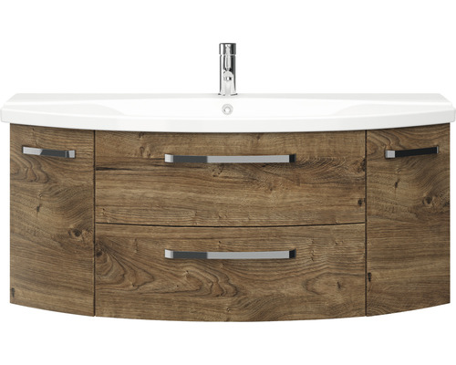 Waschtischunterschrank mit Holzdekor, Waschbecken und Armatur