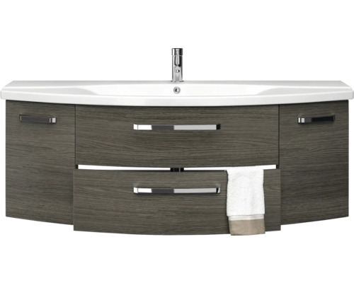 Waschbeckenunterschrank mit zwei Schubladen, Armatur und Handtuch