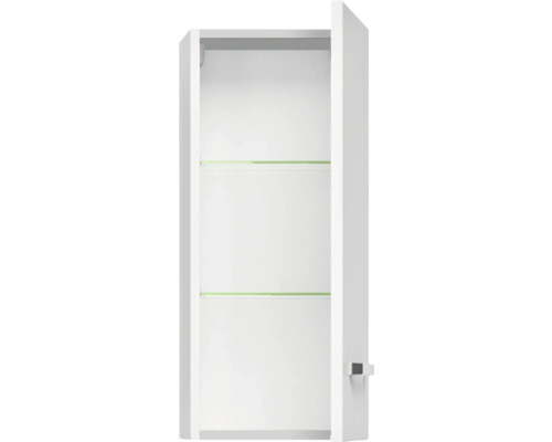 Geöffneter Spiegelschrank mit zwei Glasböden