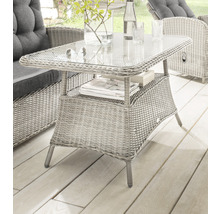 Gartentisch aus Rattan mit Glasplatte und Ablagefläche für den Außenbereich