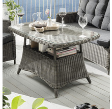 Gartentisch aus Rattan mit Glasplatte und Ablagefach
